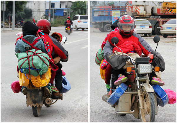 一辆摩托乘五人 “虎爸虎妈”驮三子女赶赴广东 - 2