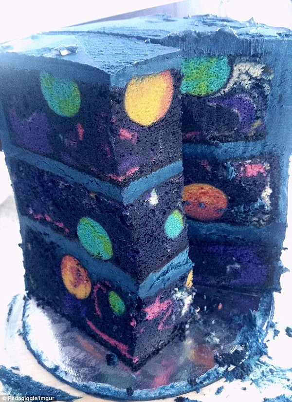 蛋糕切开居然是绚烂的银河系！悉尼妈妈晒超赞太空主题海绵蛋糕！(组图) - 1