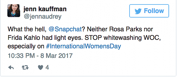 Snapchat妇女节新滤镜惹争议 网友：杰出妇女可不是P出来的 - 5