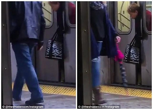 纽约地铁一幕:女乘客被门夹头 路人这反应...(视频) - 3