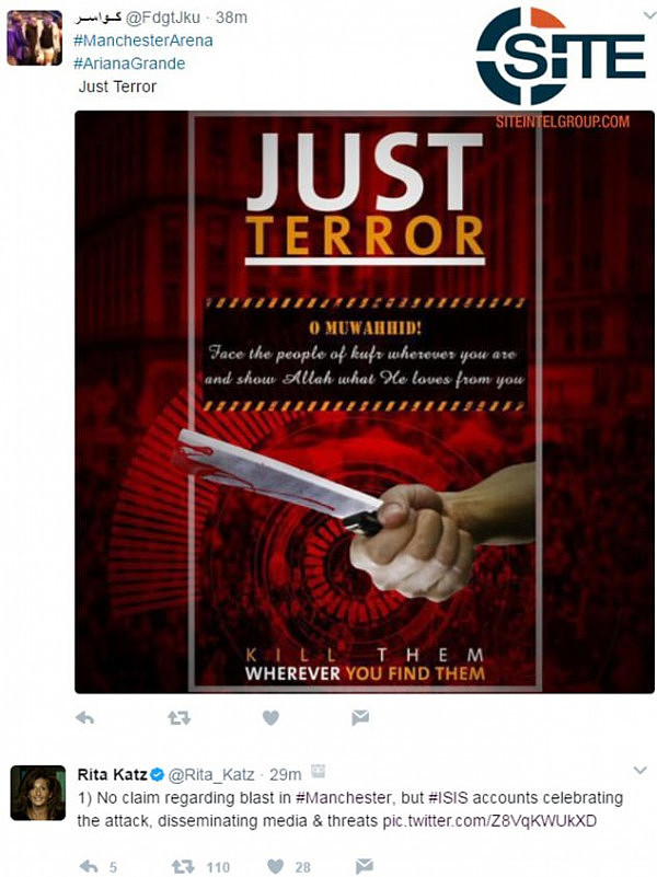 曼彻斯特恐袭引IS支持者网上狂欢 Twitter上曾有预警信息 - 2