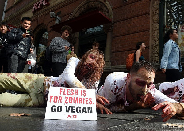 澳洲民众抗议食用动物肉 扮“丧尸”引围观 (图) - 4
