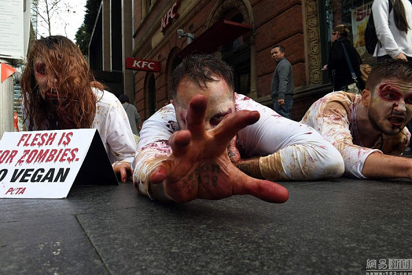 澳洲民众抗议食用动物肉 扮“丧尸”引围观 (图) - 5