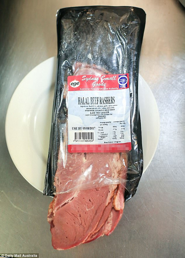 Halal beef rashers (pictured) are also available at the local supermarkets, catering for the large Islamic population of Sydney's west