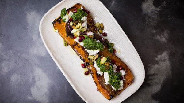 The butternut pumpkin, sweet onions and pistachio pesto.