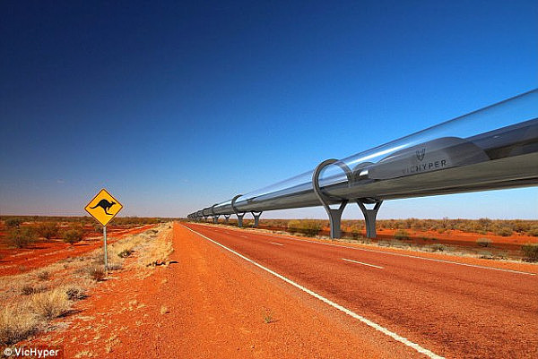 The ambitious inland transport link known as 'Hyperloop' would reduce travel time between Sydney and Melbourne to less than an hour (artist's impression)