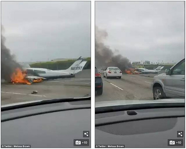 惊魂一幕！小型飞机坠毁在加州高速公路上，一男一女奇迹生还！（组图） - 10