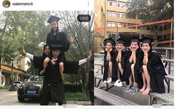 王思聪女友豆得儿晒毕业照 穿学士服跨腿骑男同学人缘超好（图） - 2