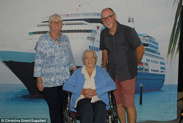 Ms Grant holidayed in Vanuatu with son Allan, right, and daughter-in-law Diane, pictured here