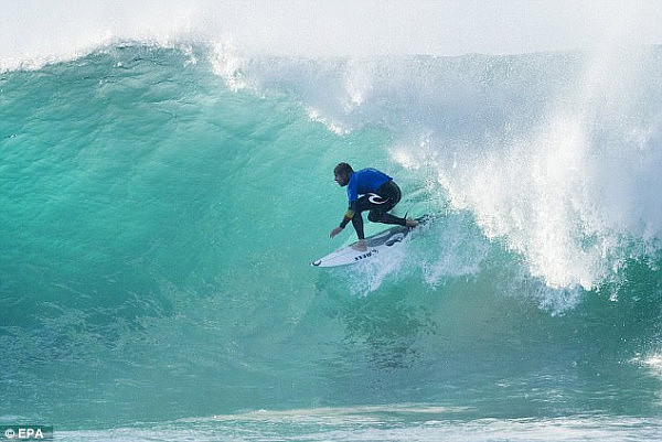 Mick Fanning (pictured) was taking part in the Corona Open J-Bay at Jeffreys Bay, South Africa