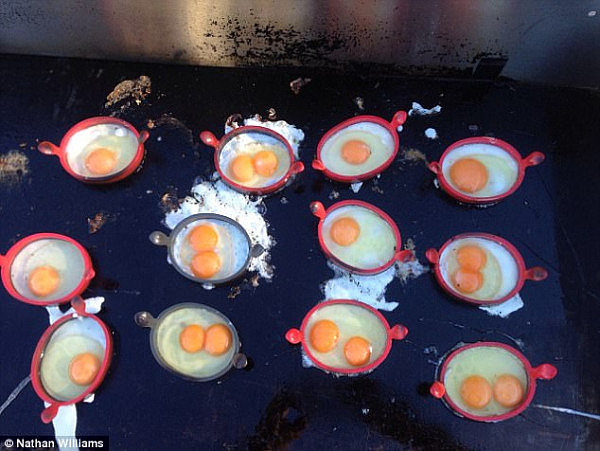 Sydney father Nathan Williams cracked six double-yolk eggs from one carton of a dozen