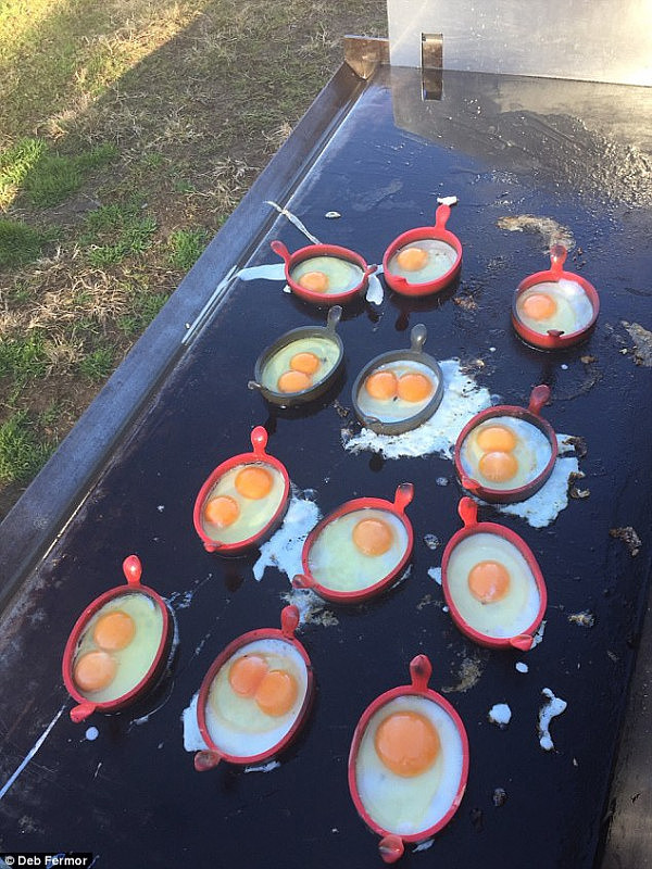 The six double-yolkers Nathan Williams cracked from one carton of Farmhouse Fresh eggs