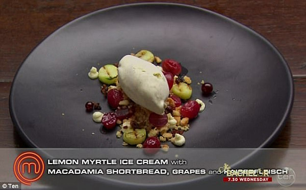 Msytery box challenge: For the first round, Ben made a lemon myrtle ice cream with a smashed macadamia shortbread