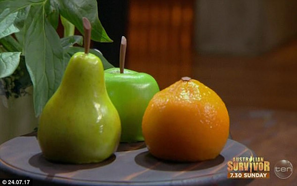 Impressive: Kirsten made a selection of three 'fruits', an apple, pear and a mandarin, all made of chocolate