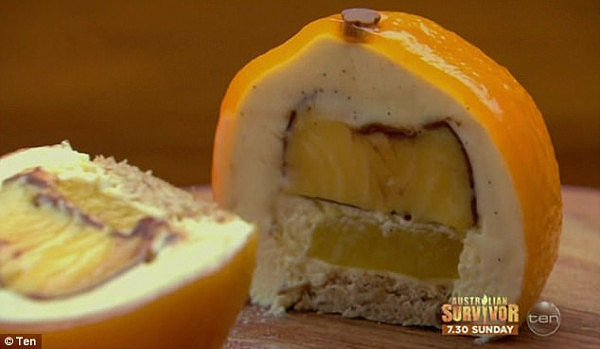 Complicated: Inside the mandarin, was hazelnut dacquoise base with roasted hazelnuts, mandarin jelly and creme, and vanilla mousse