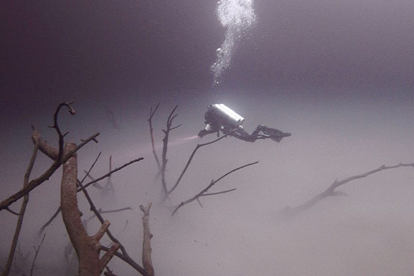 美国潜水员探秘水下洞穴 水底散发神秘雾气（组图） - 1