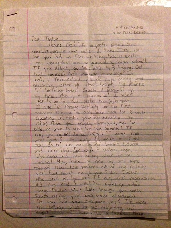 美国12岁女孩死前写给十年后自己的一封信 感动万千网友（图） - 4