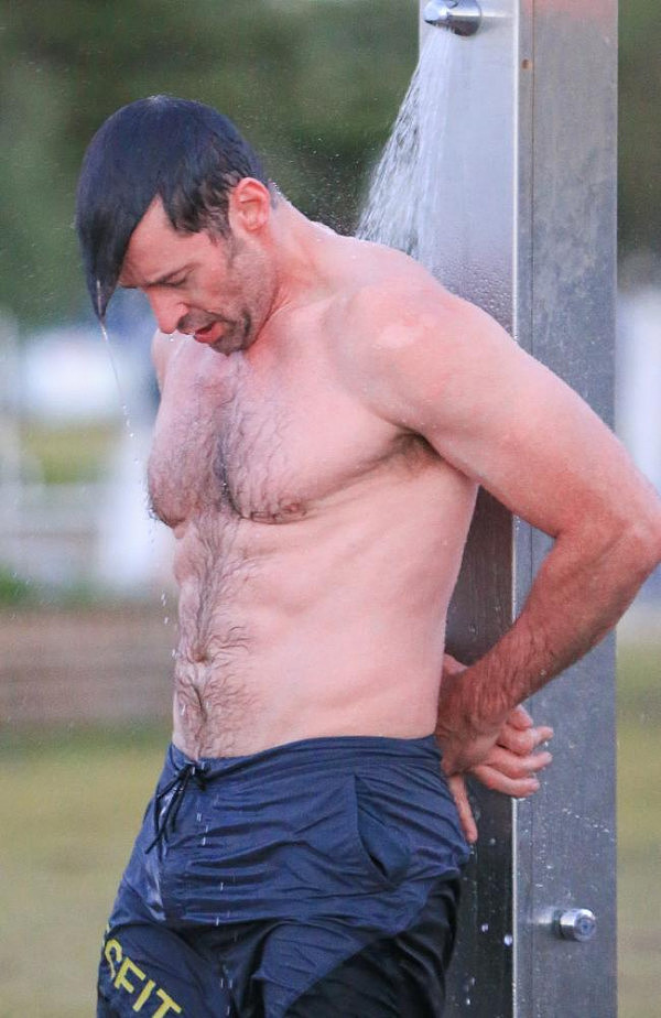 Is there a more Aussie sight than Hugh Jackman in an outdoor shower on Bondi? Picture: Matrix Media