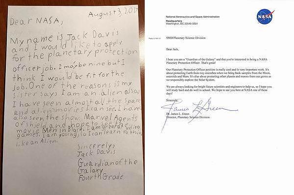 9岁男孩写信申请加入“银河护卫队” NASA竟然回复了！ - 1