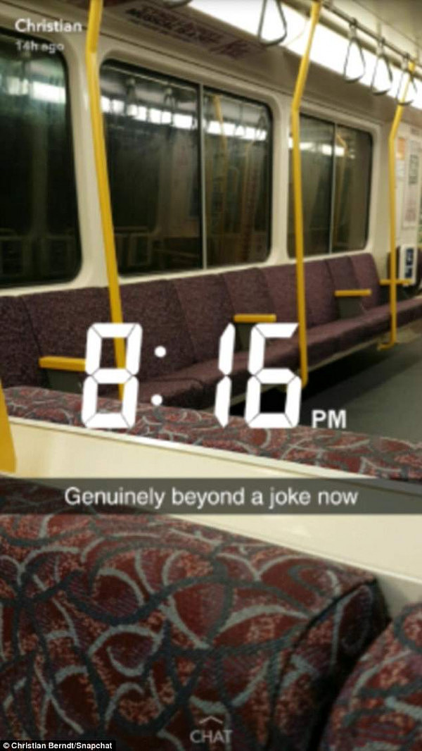 Passenger Christian Berndt documented the three-hour journey on Snapchat (pictured) 