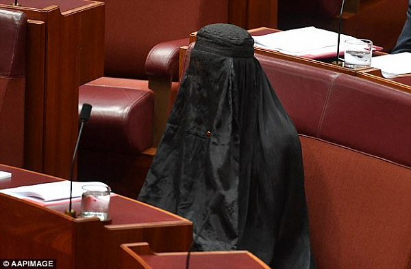 The One Nation leader was widely condemned on Thursday for wearing the Islamic garment on the Senate floor, claiming it had 'no place' in Australian society 