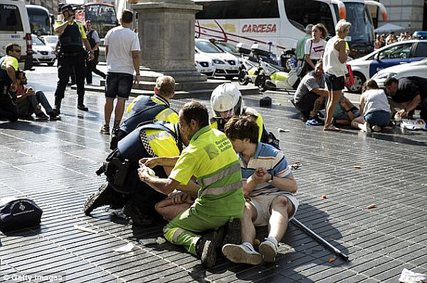 'Basic weapons (including knives and vehicles) ... and explosives could all be used in any attack,' the report said (Barcelona attack victims pictured) 