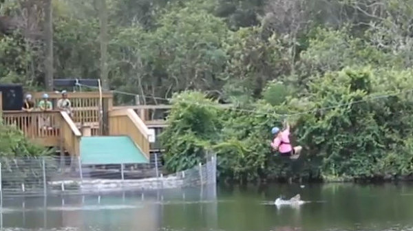 惊险！女子飞索滑过水面差点被跃起的鳄鱼咬伤（组图） - 3