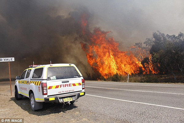 It was a total fire ban day across NSW - with RFS crews fearing a fire like this would break out in the summer-like conditions