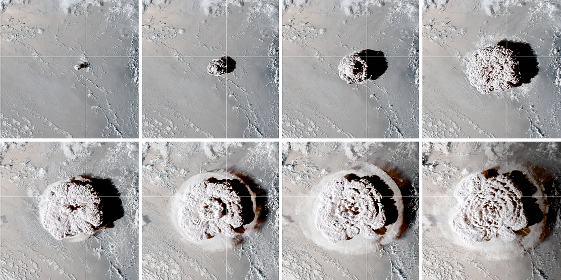 卫星图像显示了汤加火山烟羽上升的高度：或为有史以来最高纪录 - 2
