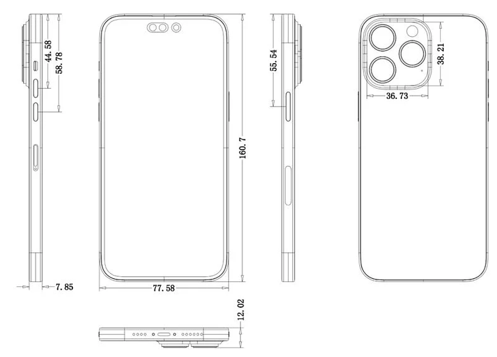 苹果 iPhone 14 Pro Max 清晰 CAD 原理图曝光：“巨大”药丸 + 单孔屏幕，摄像头模块更大更凸 - 1