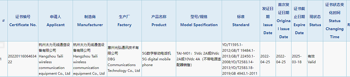 Hi Mate 新机有望，杭州太力 5G 新机通过 3C 认证：40W 快充 - 1