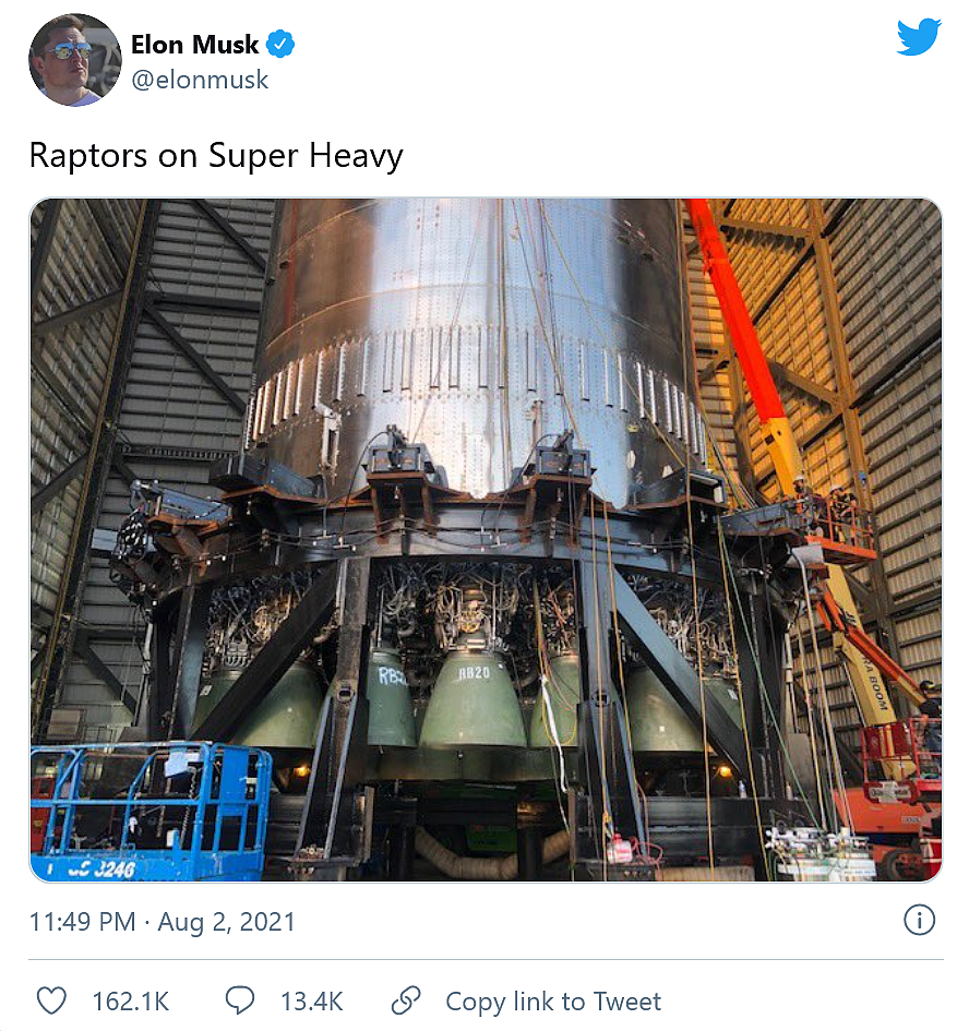 SpaceX在下一次Starship发射前展示了满载的Super Heavy - 3