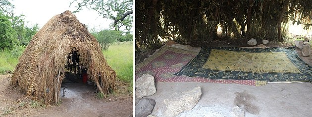 图为坦桑尼亚采猎民族哈扎人简单的住所。