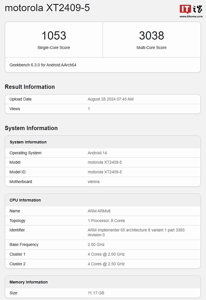 联想摩托罗拉新机现身 GeekBench，消息称为 moto S50 手机 - 2