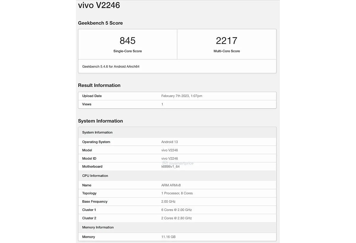 vivo V27 5G visits Geekbench with 12GB RAM, unknown MediaTek chipset