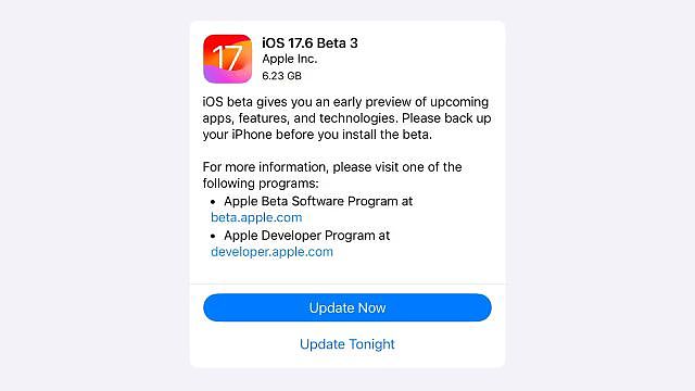 苹果 iOS / iPadOS 17.6 开发者预览版 Beta 3 发布 - 2