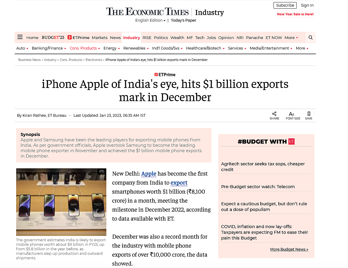 去年 12 月 iPhone 出口超 10 亿美元刷新纪录，苹果正带动扩大印度智能手机出口规模 - 1