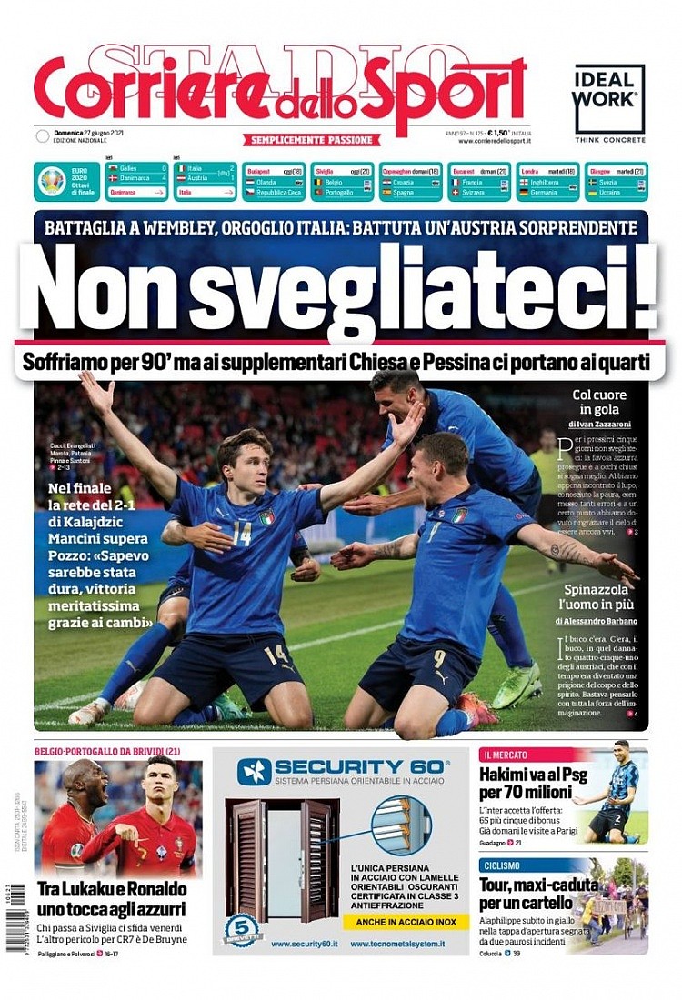 意甲今日头版：意大利顽强晋级 丹麦队像一个童话 - 2