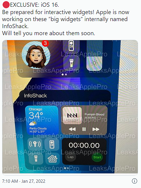 iOS 16首张截图曝光新增InfoShack超大型桌面部件 - 1