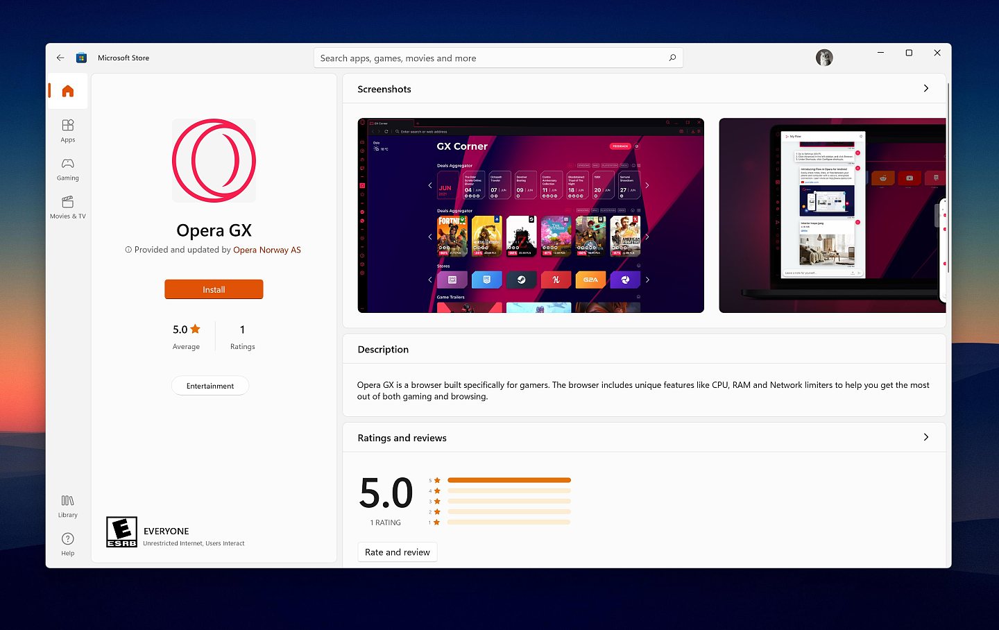 Opera GX浏览器开始在Windows 11微软商店分发 - 1