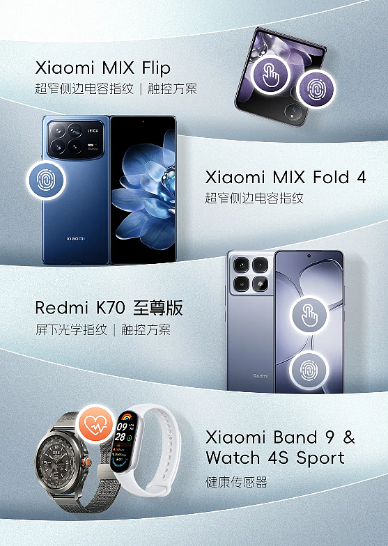 小米 MIX Fold 4 / Flip 折叠屏、Redmi K70 至尊版手机均搭载汇顶科技指纹方案 - 1