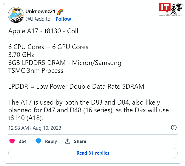 消息称苹果 iPhone 15 Pro 的 A17 芯片配备 6 个 GPU 核心，辅以 6GB RAM - 2