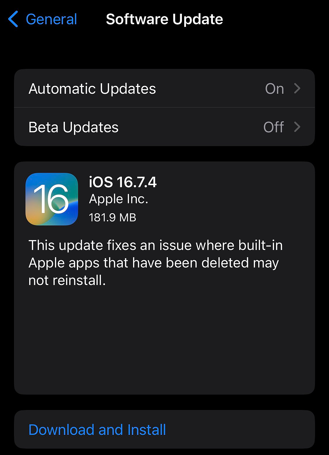苹果 iOS / iPadOS 16.7.4 发布：修复卸载预装应用后无法重新安装问题 - 2