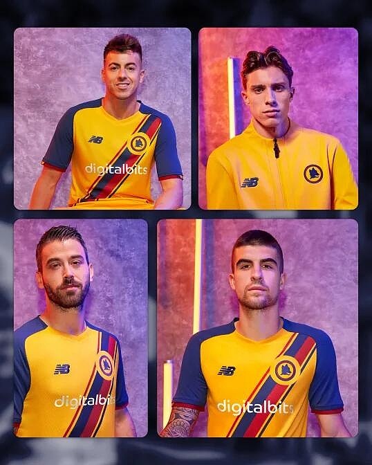 罗马21/22赛季第三球衣公开发布：罗马黄+红蓝撞色带 - 3