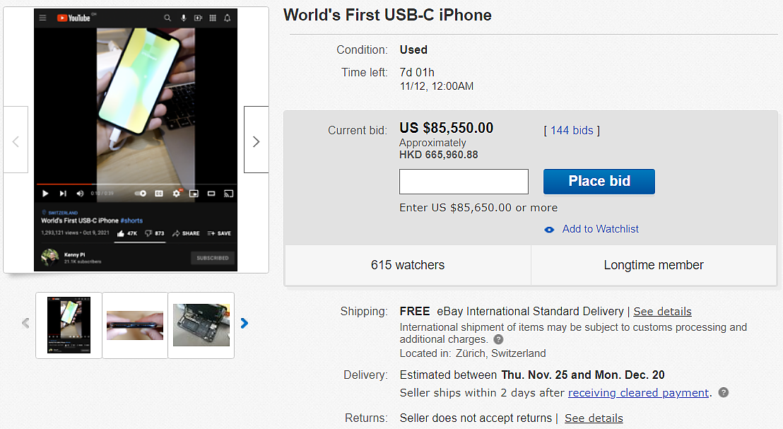 iPhone X USB-C 接口改装版现身 eBay，拍卖价已高达 54.75 万元 - 2