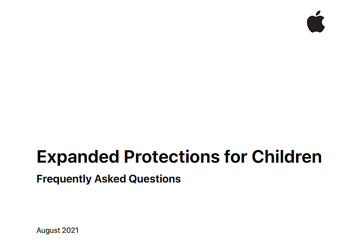 苹果发布《扩展儿童保护》快速问答文档 化解CSAM相关疑虑 - 2