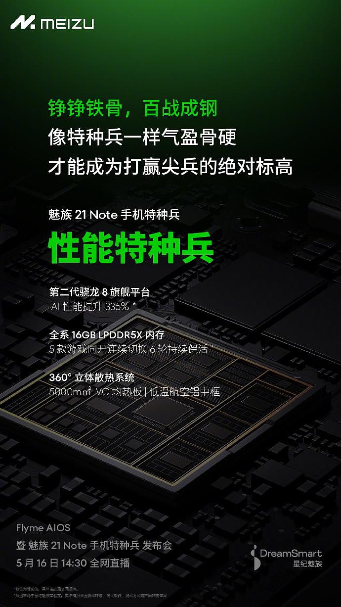 魅族 21 Note 手机搭载“360 度立体散热系统”，配备 5000mm² VC 均热板 - 1