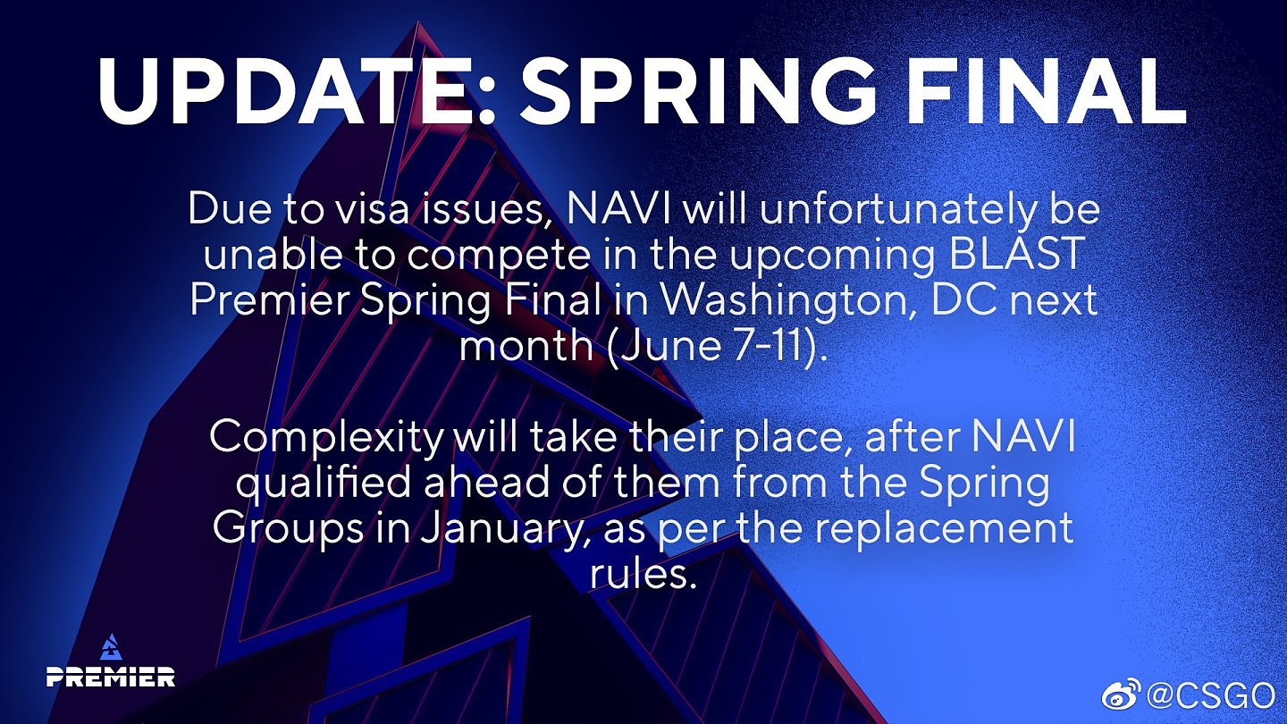 CSGO：因签证问题NaVi无缘BLAST春季决赛 名额将由coL顶替 - 1