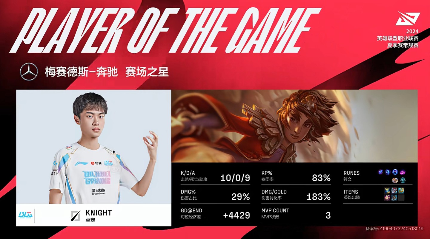 传奇捕水人！Knight中路单杀JKL 累计10-0-9斩获MVP - 1