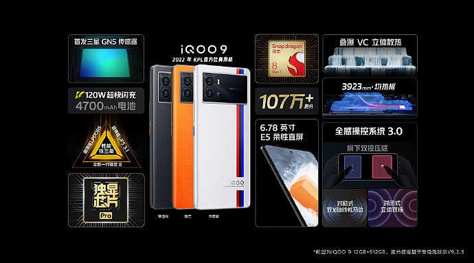 iQOO 9 手机采用独立显示芯片 Pro，三星 120Hz E5 柔性直屏，全感操控系统 3.0 - 13